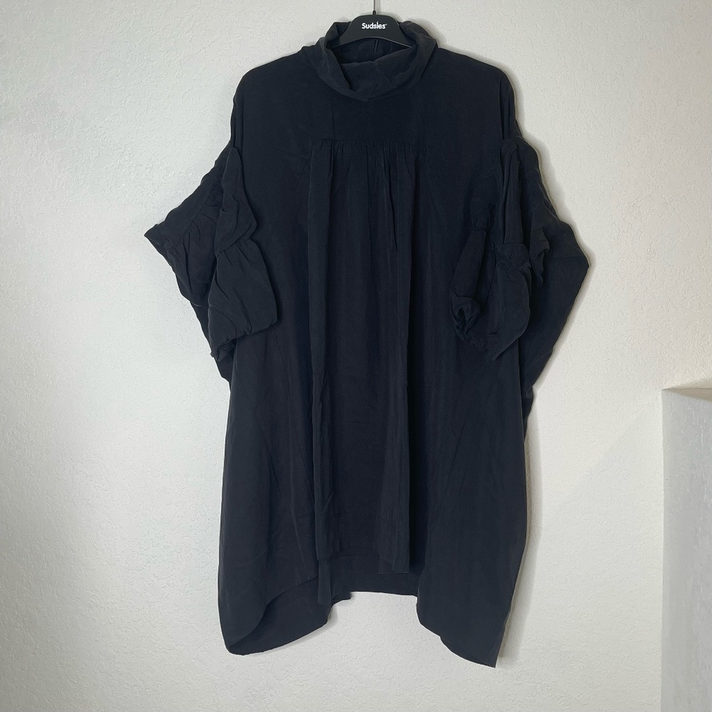 KRON by KronKron NWT Miss Ayana Lagenlook Puff Sleeve Oversize Dress Sz S Black